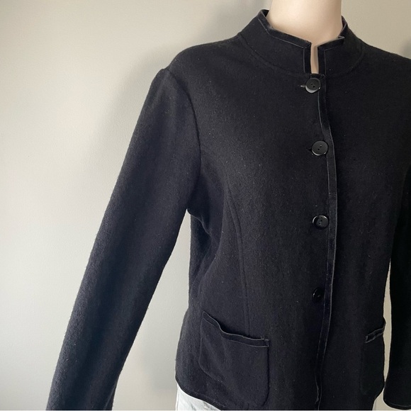 Vintage Talbots 100% Merino Wool Button Down Jacket Short High Collar Black - Picture 4 of 9